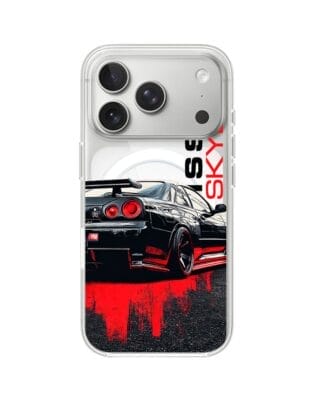 Etui do iPhone 17 Pro Max z MagSafe przeźroczyste, silikonowe Flexi, Szybkie Auta, czarny Skyline