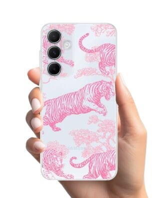 Etui do Samsung Galaxy A55 5G przeźroczyste, silikonowe Flexi, Mystic, Różowe tygrysy
