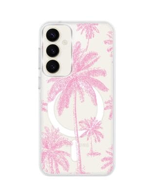 Etui do Samsung Galaxy S23 z MagSafe przeźroczyste, silikonowe Flexi, Mystic, Różowe palmy