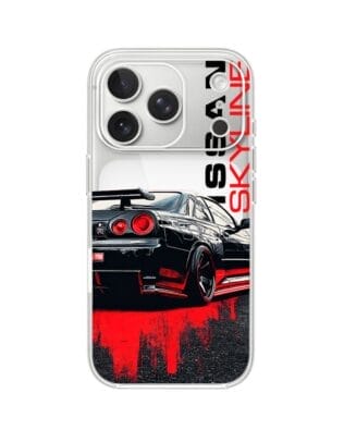 Etui do iPhone 17 Pro Max przeźroczyste, silikonowe Flexi, Szybkie Auta, czarny Skyline