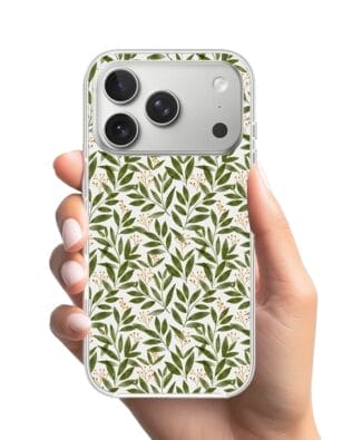 Etui do iPhone 17 Pro Max z MagSafe przeźroczyste, silikonowe Flexi, Summer Patterns, zielone gałązki