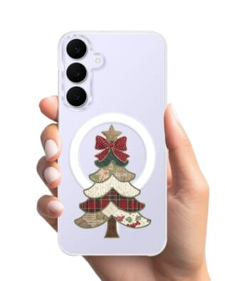 Etui do Samsung Galaxy S25 FE z MagSafe przeźroczyste, silikonowe Flexi, Przytulne święta, Kraciasta choinka