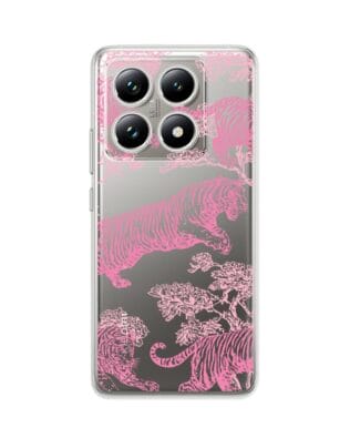 Etui do Xiaomi 14T Pro przeźroczyste, silikonowe Flexi, Mystic, Różowe tygrysy
