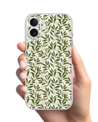Etui do iPhone 17 przeźroczyste, silikonowe Flexi, Summer Patterns, zielone gałązki