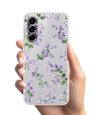 Etui do Samsung Galaxy A56 5G przeźroczyste, silikonowe Flexi, Fioletowe Bratki