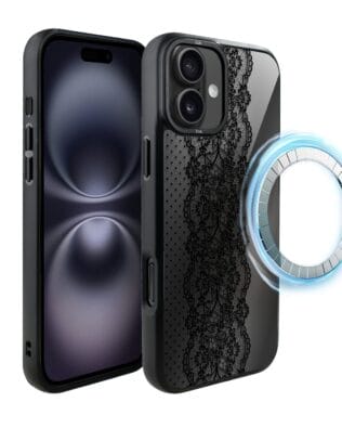 Etui do iPhone 16 IBIZU DropGuard Matt z MagSafe, Midnight, Ornamentowa koronka