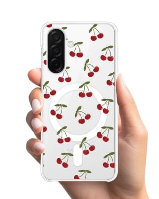 Etui do Samsung Galaxy A26 5G z MagSafe przeźroczyste, silikonowe Flexi, Mini Patterns, Wiśnie