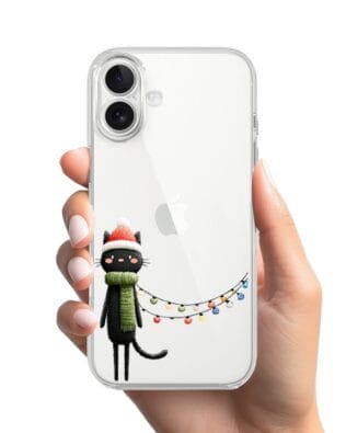 Etui do iPhone 17 przeźroczyste, silikonowe Flexi, Przytulne święta, Kot przebrany za elfa