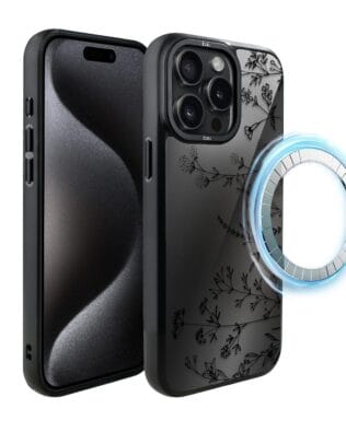 Etui do iPhone 15 Pro Max IBIZU DropGuard Matt z MagSafe, Midnight, Dotyk kwiatów