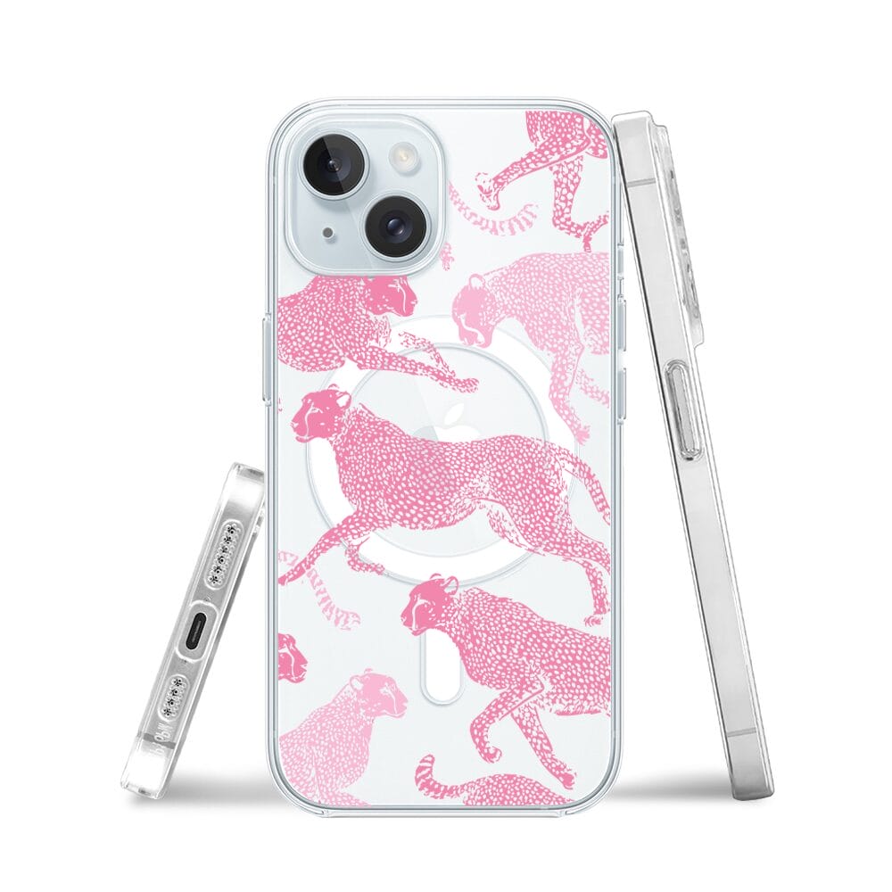 Etui do iPhone 15 Plus z MagSafe przeźroczyste, silikonowe Flexi, Mystic, Różowe pumy - obrazek 3