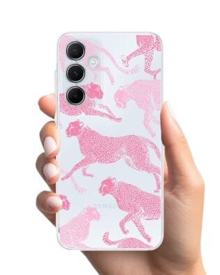 Etui do Samsung Galaxy A35 5G przeźroczyste, silikonowe Flexi, Mystic, Różowe pumy