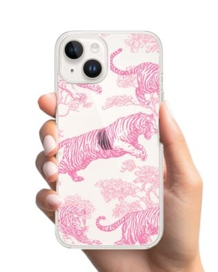 Etui do iPhone 13 Mini przeźroczyste, silikonowe Flexi, Mystic, Różowe tygrysy