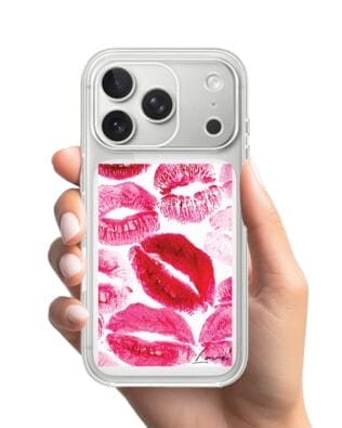 Etui do iPhone 17 Pro przeźroczyste, silikonowe Flexi, pocałunki z napisem „love”