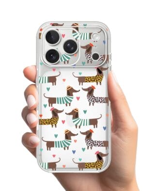 Etui do iPhone 17 Pro przeźroczyste, silikonowe Flexi, Summer Patterns, zakochane jamniki
