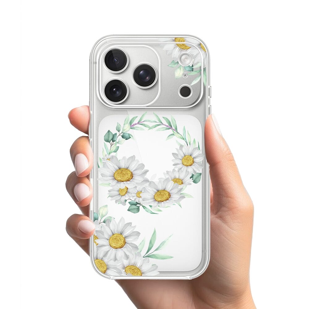 Etui do iPhone 17 Pro przeźroczyste, silikonowe Flexi, wianek stokrotek - obrazek 2