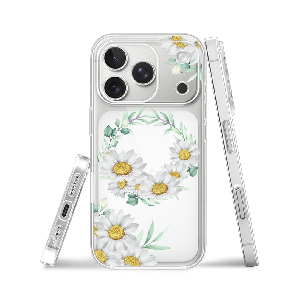 Etui do iPhone 17 Pro przeźroczyste, silikonowe Flexi, wianek stokrotek - obrazek 3