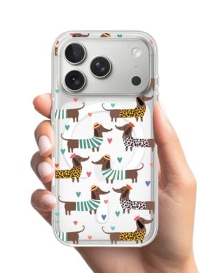 Etui do iPhone 17 Pro z MagSafe przeźroczyste, silikonowe Flexi, Summer Patterns, zakochane jamniki