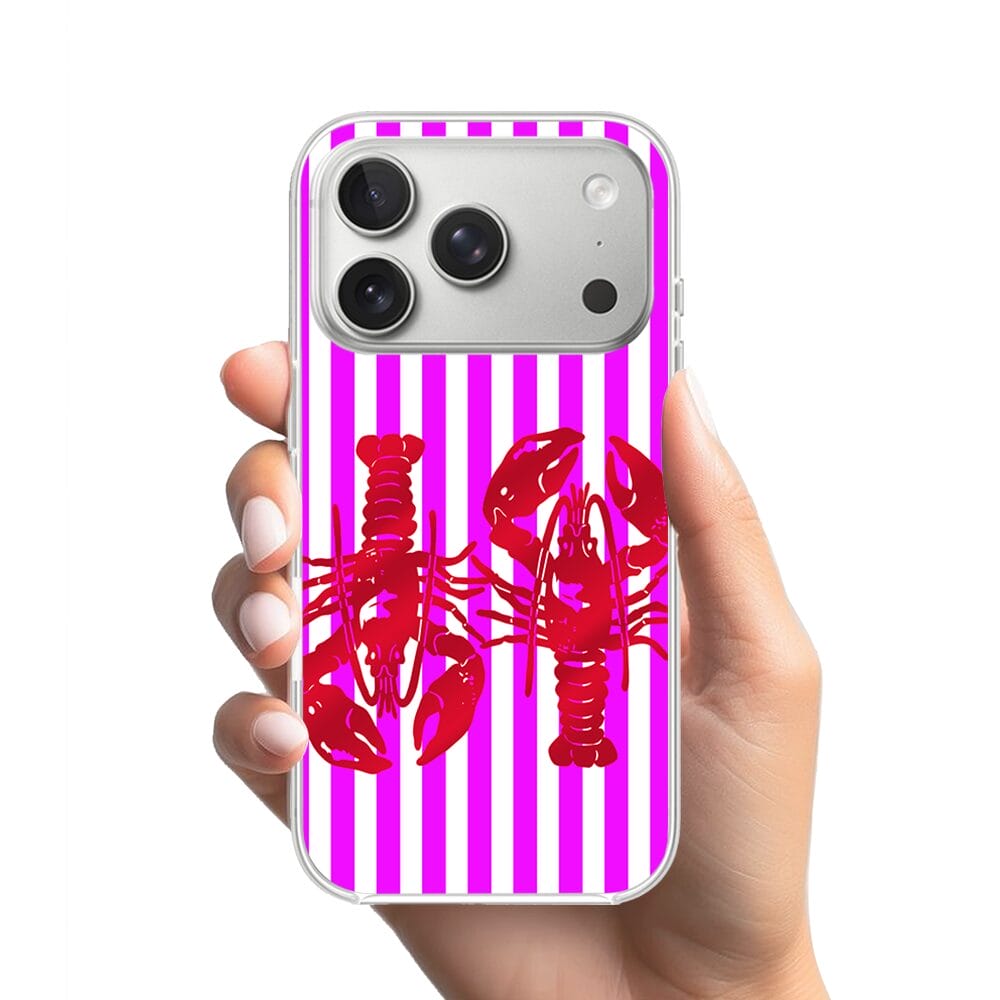 Etui do iPhone 17 Pro z MagSafe przeźroczyste, silikonowe Flexi, kraby z różowymi paskami - obrazek 2