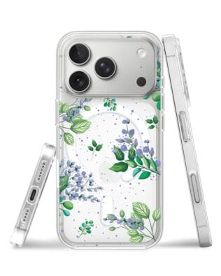 Etui do iPhone 17 Pro z MagSafe przeźroczyste, silikonowe Flexi, fioletowe kwiatki