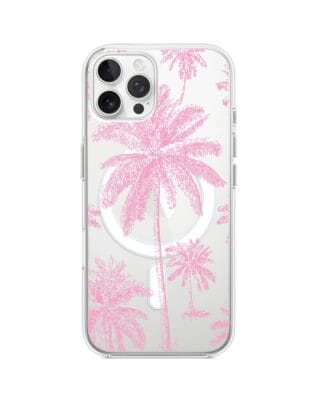 Etui do iPhone 12 Pro z MagSafe przeźroczyste, silikonowe Flexi, Mystic, Różowe palmy