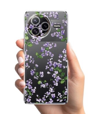 Etui do Xiaomi POCO F7 Ultra przeźroczyste, silikonowe Flexi, Fioletowe Bratki