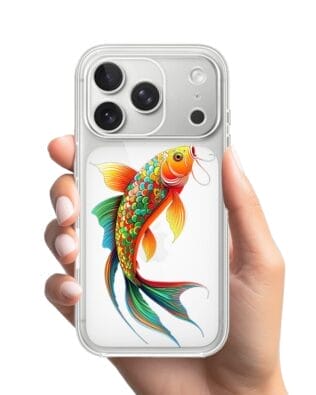 Etui do iPhone 17 Pro Max przeźroczyste, silikonowe Flexi, Dzika Mandala, Złota ryba