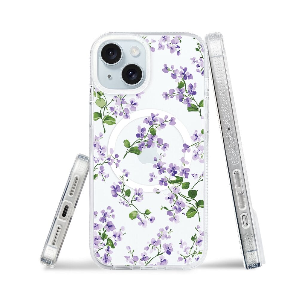 Etui do iPhone 15 z MagSafe przeźroczyste, silikonowe Flexi, Fioletowe Bratki - obrazek 3