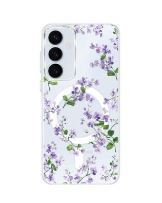 Etui do Samsung Galaxy A55 5G z MagSafe przeźroczyste, silikonowe Flexi, Fioletowe Bratki