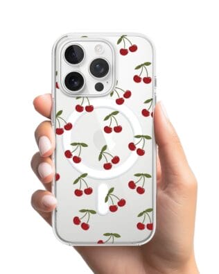 Etui do iPhone 13 Pro z MagSafe przeźroczyste, silikonowe Flexi, Mini Patterns, Wiśnie