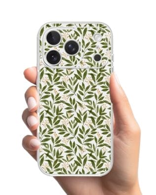 Etui do iPhone 17 Pro przeźroczyste, silikonowe Flexi, Summer Patterns, zielone gałązki