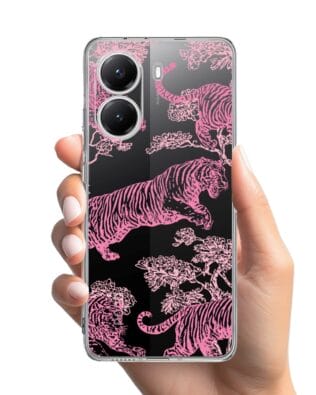 Etui do Xiaomi POCO X7 Pro przeźroczyste, silikonowe Flexi, Mystic, Różowe tygrysy