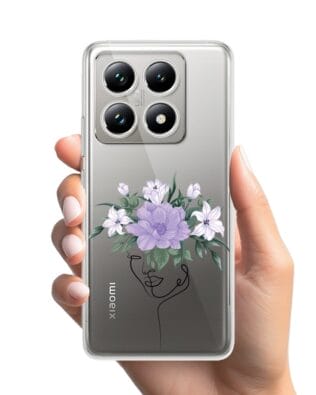 Etui do Xiaomi 14T przeźroczyste, silikonowe Flexi, kobieta z kwiatami