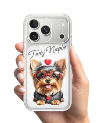 Etui do iPhone 17 Pro Max przeźroczyste, silikonowe Flexi, Puppy Love, pies rasy York