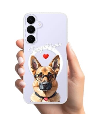 Etui do Samsung Galaxy S25 FE z MagSafe przeźroczyste, silikonowe Flexi, Puppy Love, pies rasy Owczarek Niemiecki
