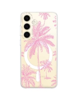Etui do Samsung Galaxy S24 z MagSafe przeźroczyste, silikonowe Flexi, Mystic, Różowe palmy