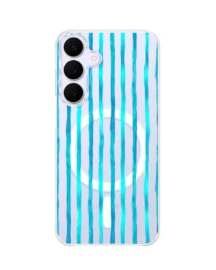Etui do Samsung Galaxy S25 FE z MagSafe przeźroczyste, silikonowe Flexi, Summer Patterns, błękitne paski