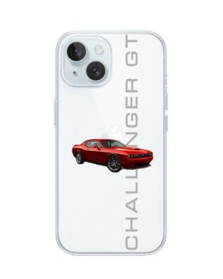 Etui do iPhone 15 przeźroczyste, silikonowe Flexi, Szybkie Auta, czerwony Challenger GT