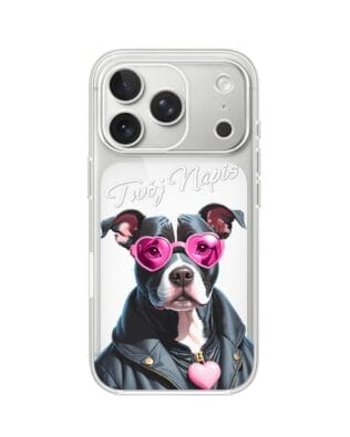 Etui do iPhone 17 Pro Max przeźroczyste, silikonowe Flexi, Puppy Love, pies rasy Amstaff
