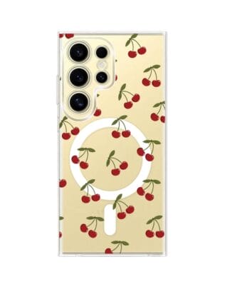 Etui do Samsung Galaxy S24 Ultra z MagSafe przeźroczyste, silikonowe Flexi, Mini Patterns, Wiśnie