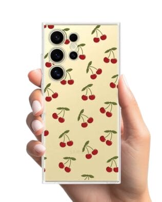 Etui do Samsung Galaxy S24 Ultra przeźroczyste, silikonowe Flexi, Mini Patterns, Wiśnie