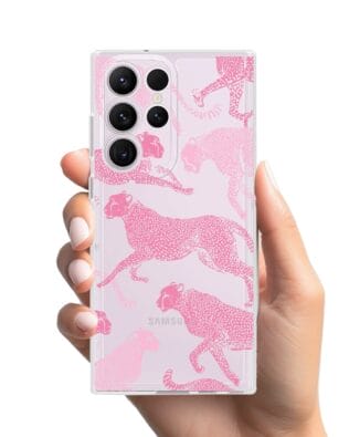 Etui do Samsung Galaxy S23 Ultra przeźroczyste, silikonowe Flexi, Mystic, Różowe pumy