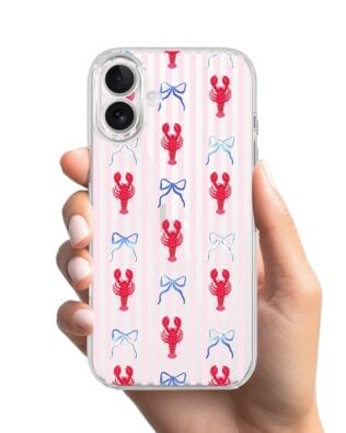 Etui do iPhone 17 przeźroczyste, silikonowe Flexi, Summer Patterns, krab i kokardki