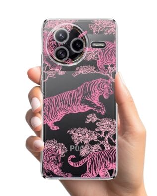 Etui do Xiaomi POCO F7 Ultra przeźroczyste, silikonowe Flexi, Mystic, Różowe tygrysy