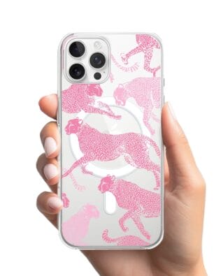 Etui do iPhone 12 Pro Max z MagSafe przeźroczyste, silikonowe Flexi, Mystic, Różowe pumy