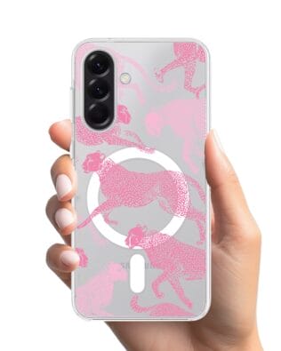 Etui do Samsung Galaxy A56 5G z MagSafe przeźroczyste, silikonowe Flexi, Mystic, Różowe pumy