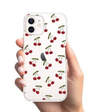 Etui do iPhone 12 przeźroczyste, silikonowe Flexi, Mini Patterns, Wiśnie