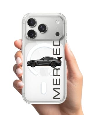 Etui do iPhone 17 Pro Max z MagSafe przeźroczyste, silikonowe Flexi, Szybkie Auta, Stalowe AMG-GT