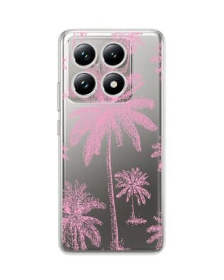 Etui do Xiaomi 14T przeźroczyste, silikonowe Flexi, Mystic, Różowe palmy