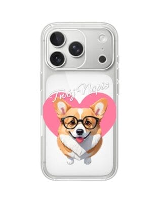 Etui do iPhone 17 Pro Max przeźroczyste, silikonowe Flexi, Puppy Love, pies rasy Corgi