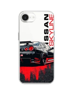 Etui do iPhone 16e przeźroczyste, silikonowe Flexi, Szybkie Auta, czarny Skyline